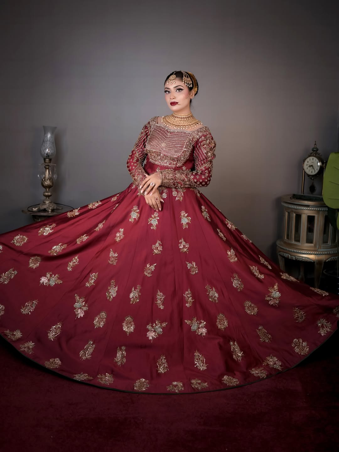 AHMAD SULTAN RED PLAIN LEHNGA CHOLI