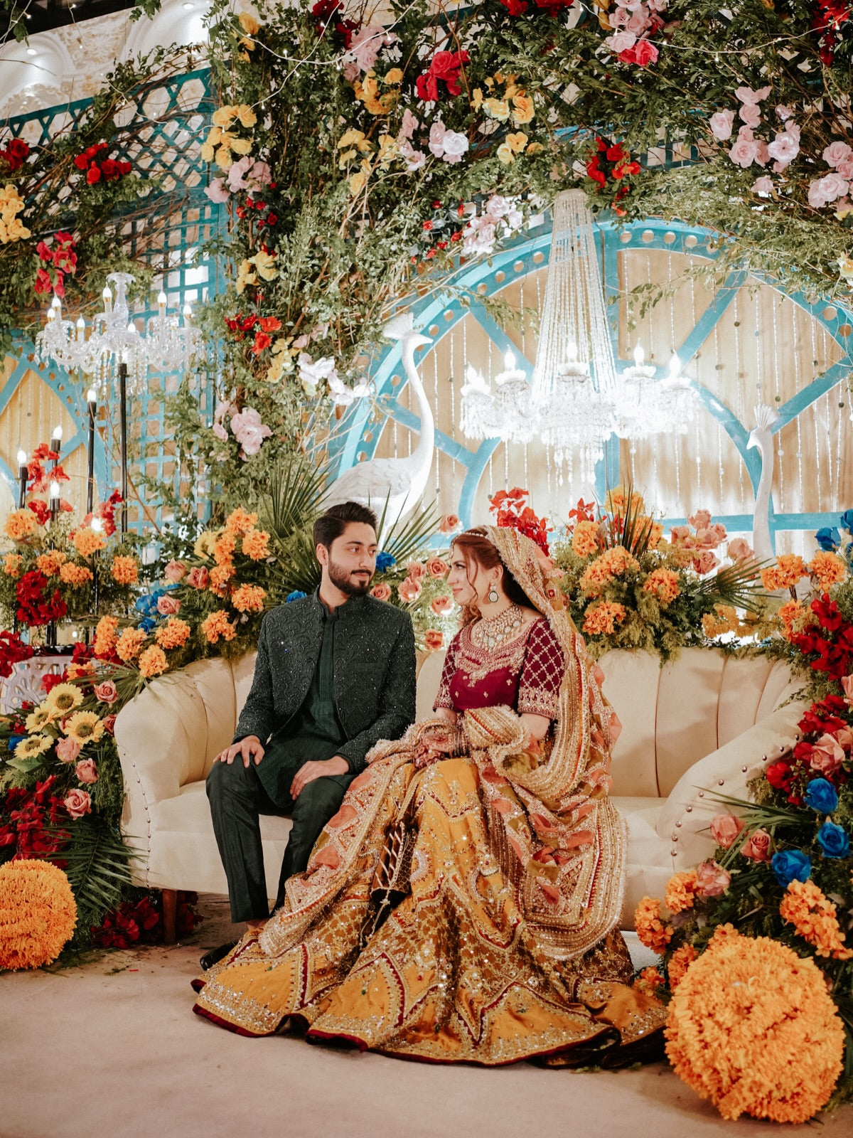 MNR HERITAGE MEHNDI LC WITH MAROON CHOLI