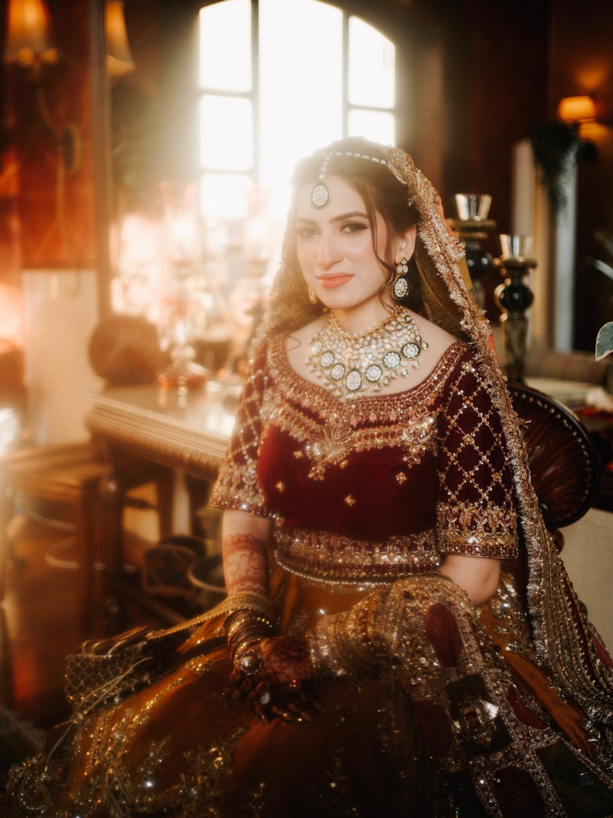 MNR HERITAGE MEHNDI LC WITH MAROON CHOLI