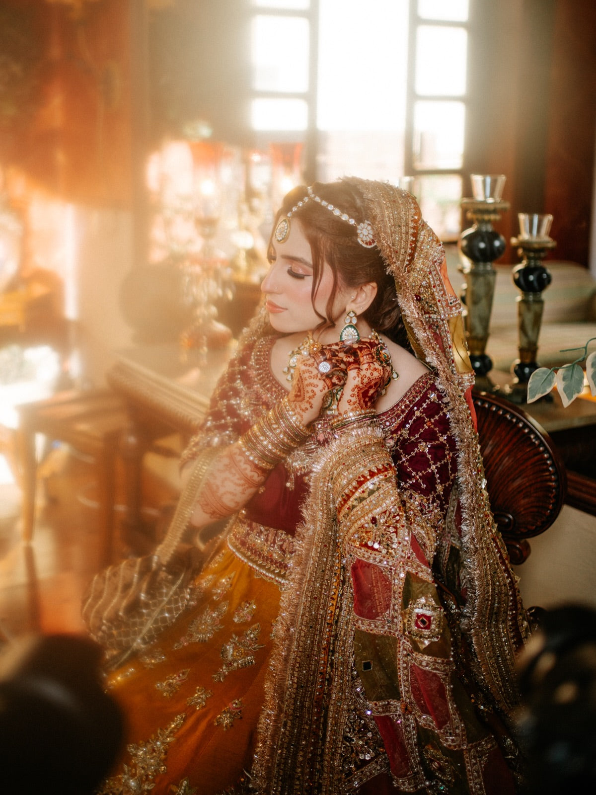 MNR HERITAGE MEHNDI LC WITH MAROON CHOLI