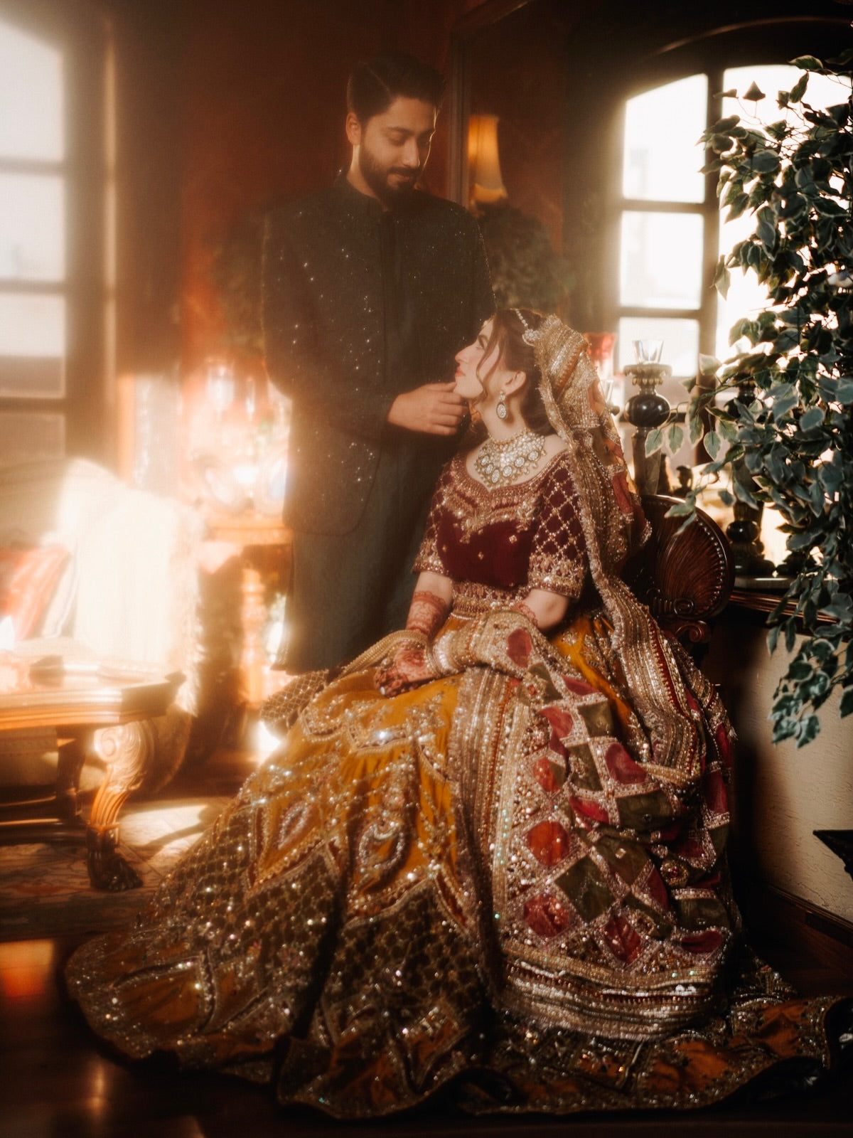 MNR HERITAGE MEHNDI LC WITH MAROON CHOLI