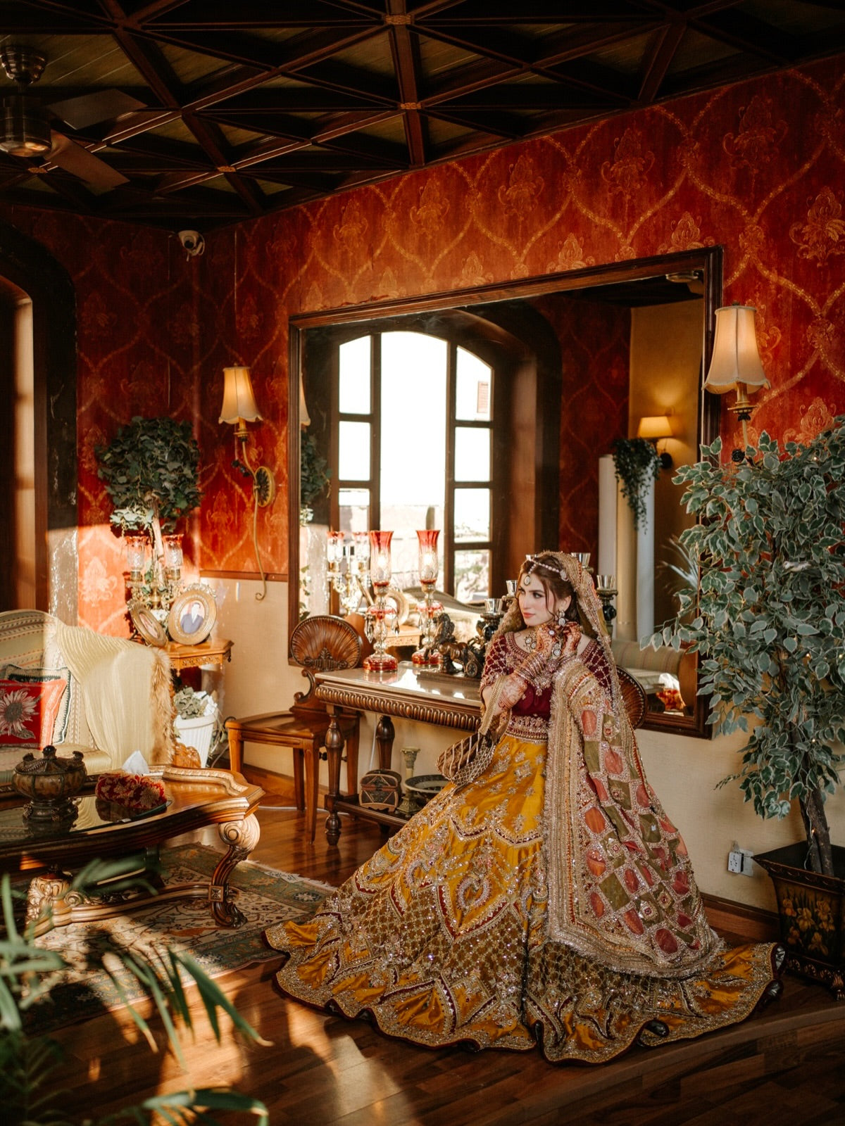 MNR HERITAGE MEHNDI LC WITH MAROON CHOLI