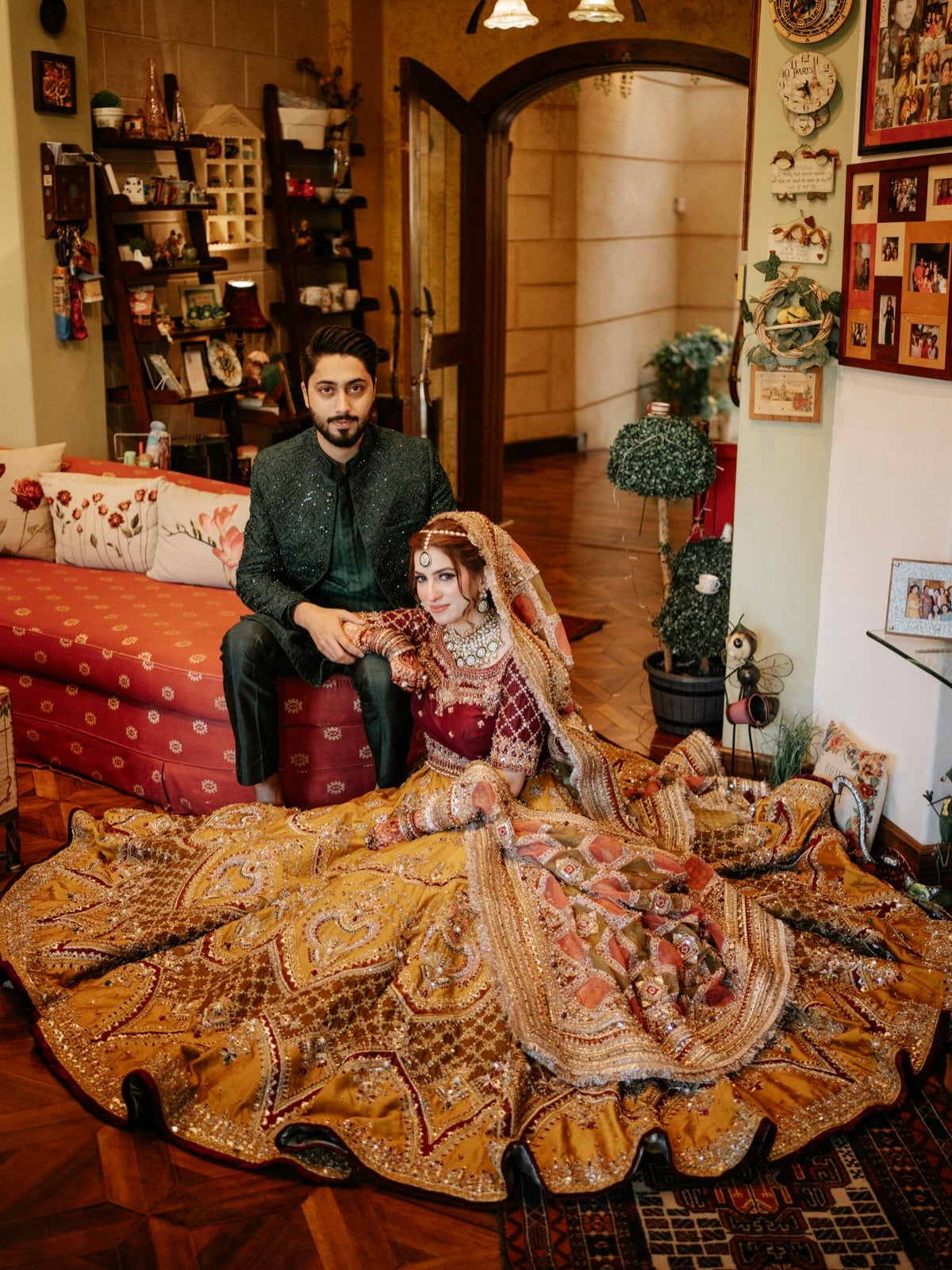 MNR HERITAGE MEHNDI LC WITH MAROON CHOLI