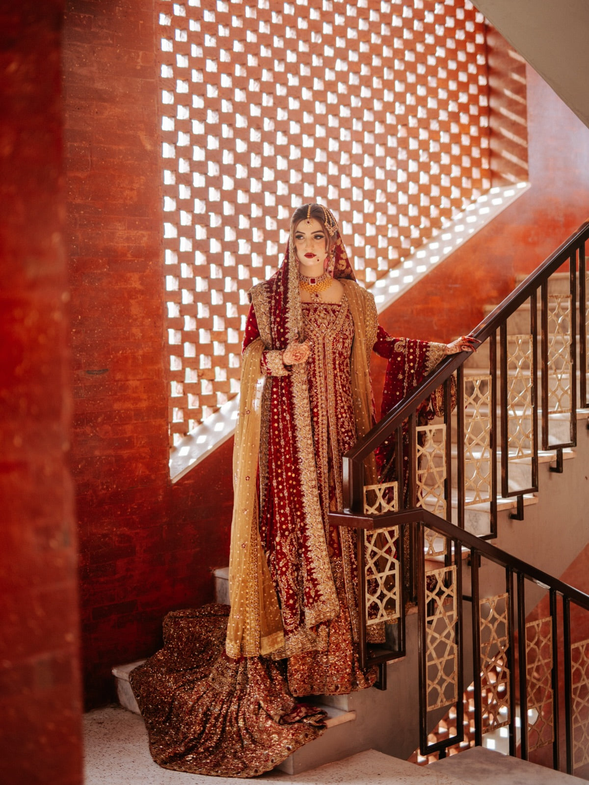 HARIS SHAKEEL FRONT SLIT FRESH RED