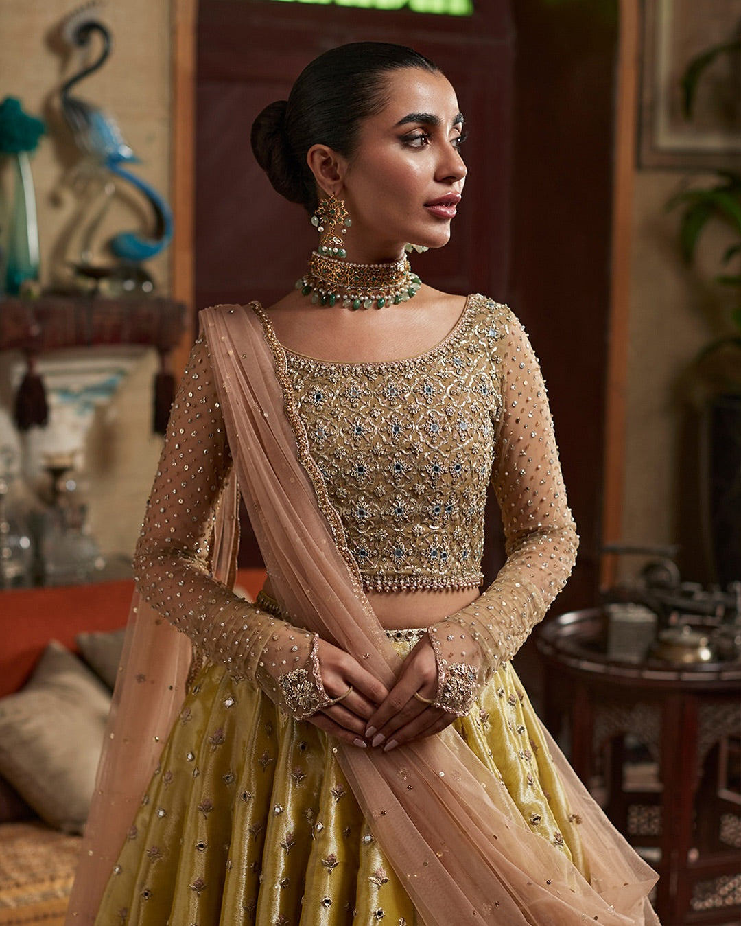 Faiza Saqlain Lime Green Lehnga Choli-FS22