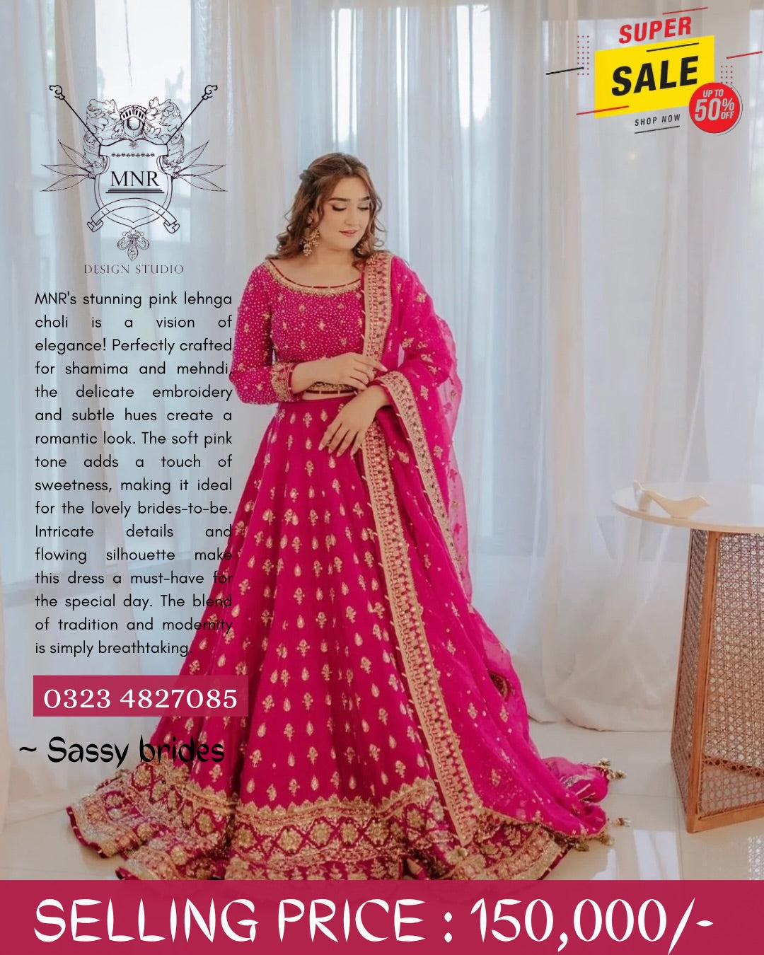 MNR PINK LEHENGA CHOLI FOR SALE