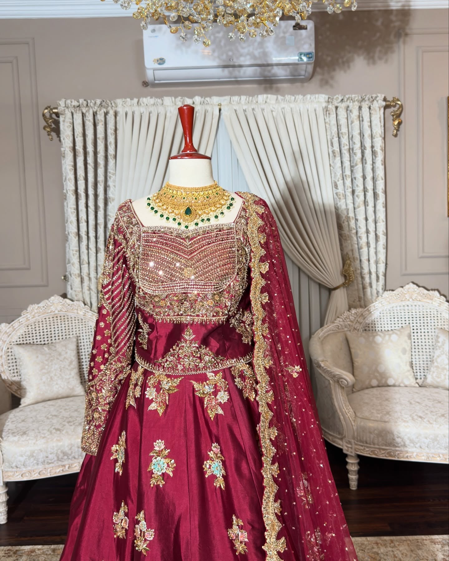 AHAMD SULTAN DEEP MAROON LEHNGA CHOLI-AS25