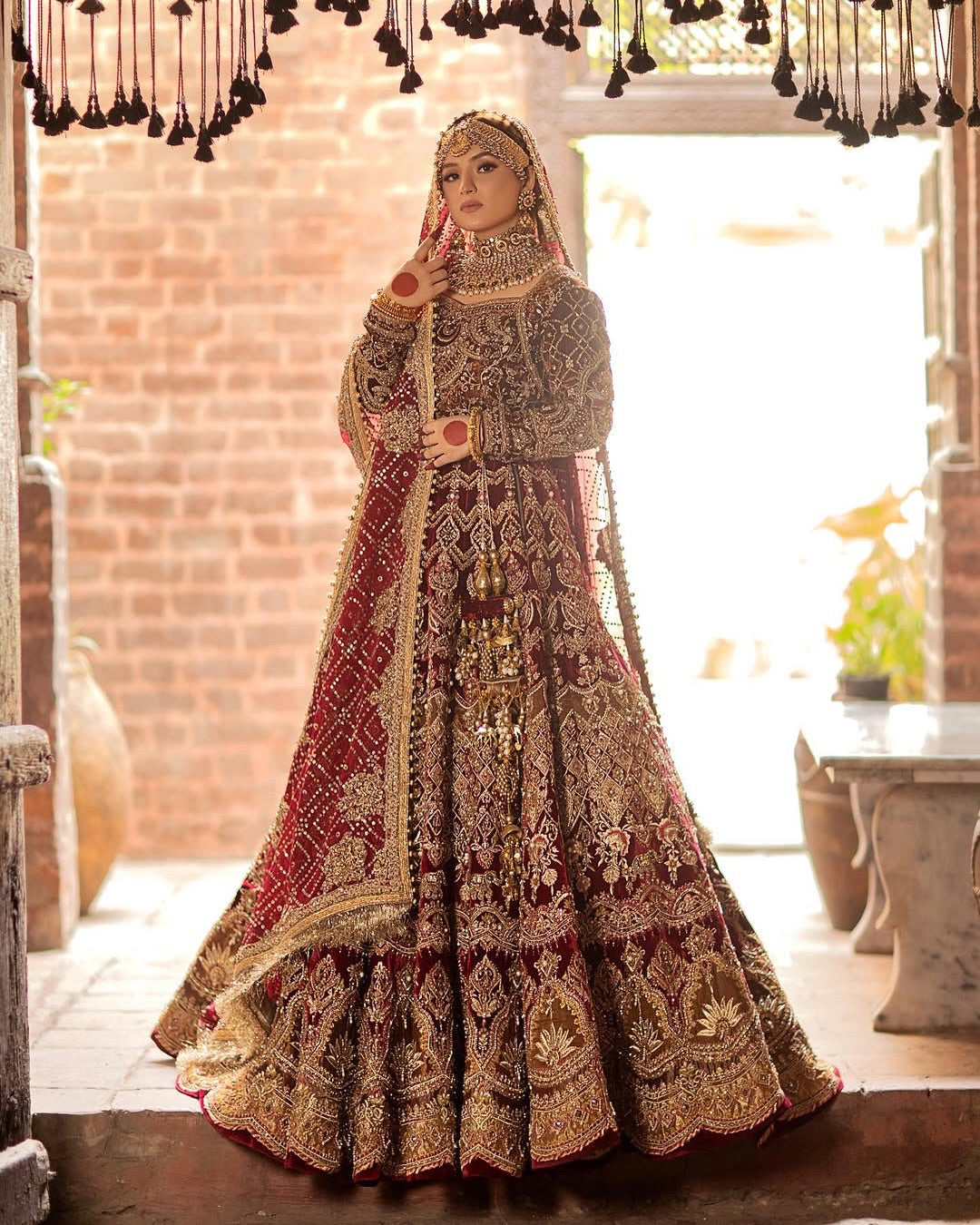 MNR Heritage Velvet Maroon Lehenga Choli- MNR05