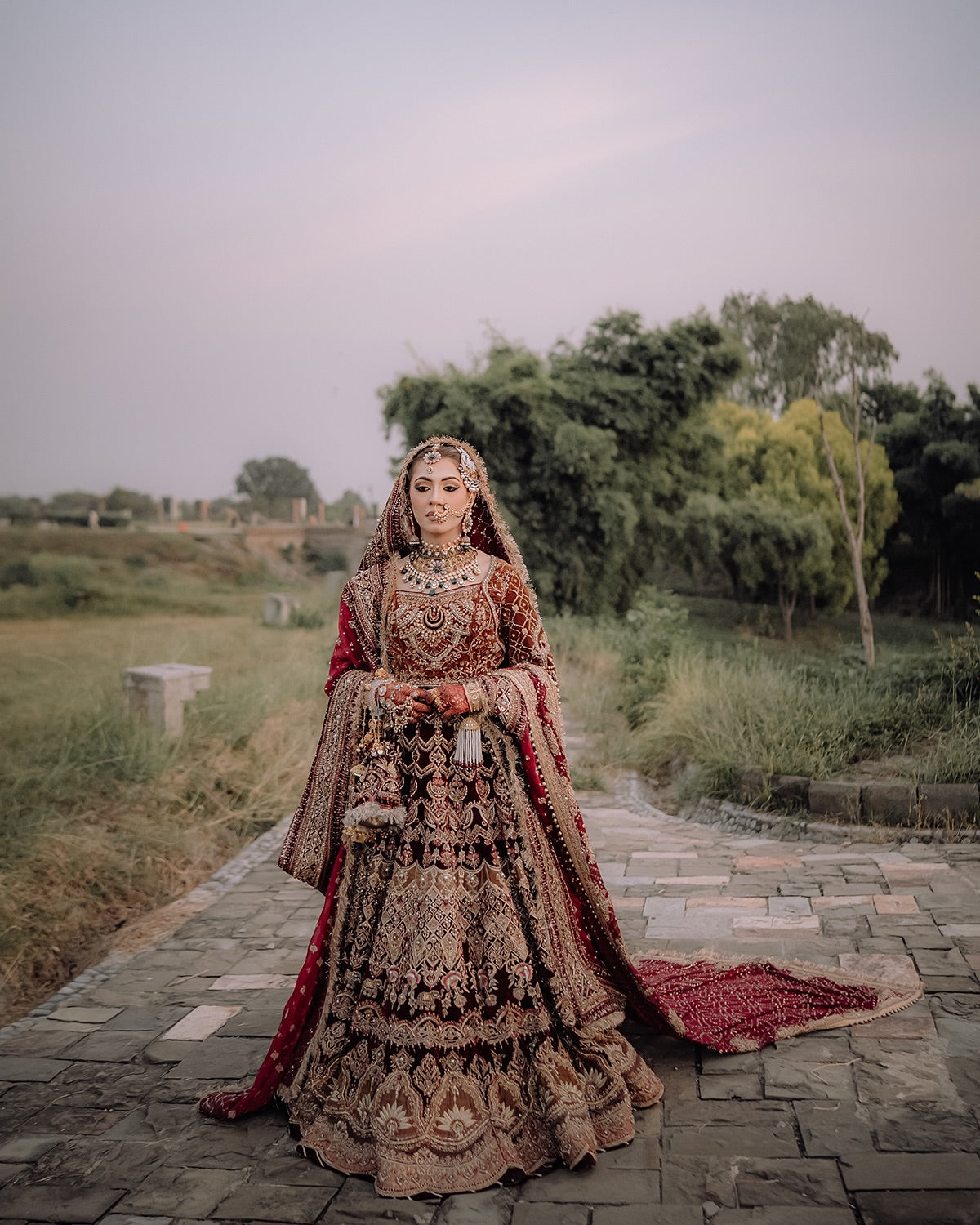 MNR Heritage Velvet Maroon Lehenga Choli- MNR05